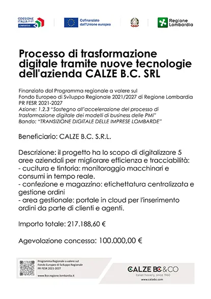 Processo di trasformazione digitale tramite nuove tecnologie dell'azienda CALZE B.C.SRL